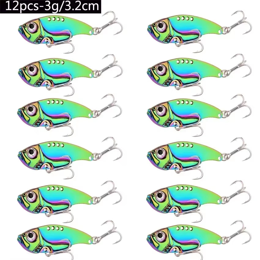 12Pcs Fishing Lures Spoon for Pike 3G 7G 10G 15G 20G Treble Hook Spoon Wobble Metal Hard Bait Vib Spoonbait Fishing Tackle Lure