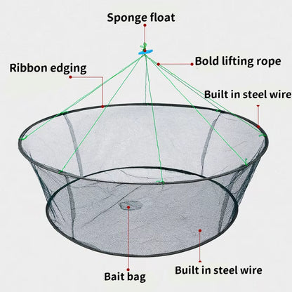 80CM Loose Mouth Folding Drop Fishing Net Shrimp Catcher Tank Casting Network Fish Eels Trap Cage Prawn Bait Crab Netting