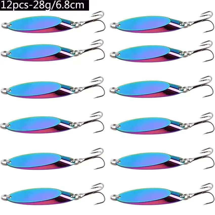 12Pcs Metal Spinner Spoon Lures Trout Fishing Lure Hard Bait Sequins Paillette Artificial Baits Spinnerbait Fish Tools 1.5G-56G