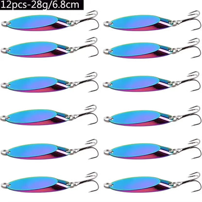 12Pcs Metal Spinner Spoon Lures Trout Fishing Lure Hard Bait Sequins Paillette Artificial Baits Spinnerbait Fish Tools 1.5G-56G