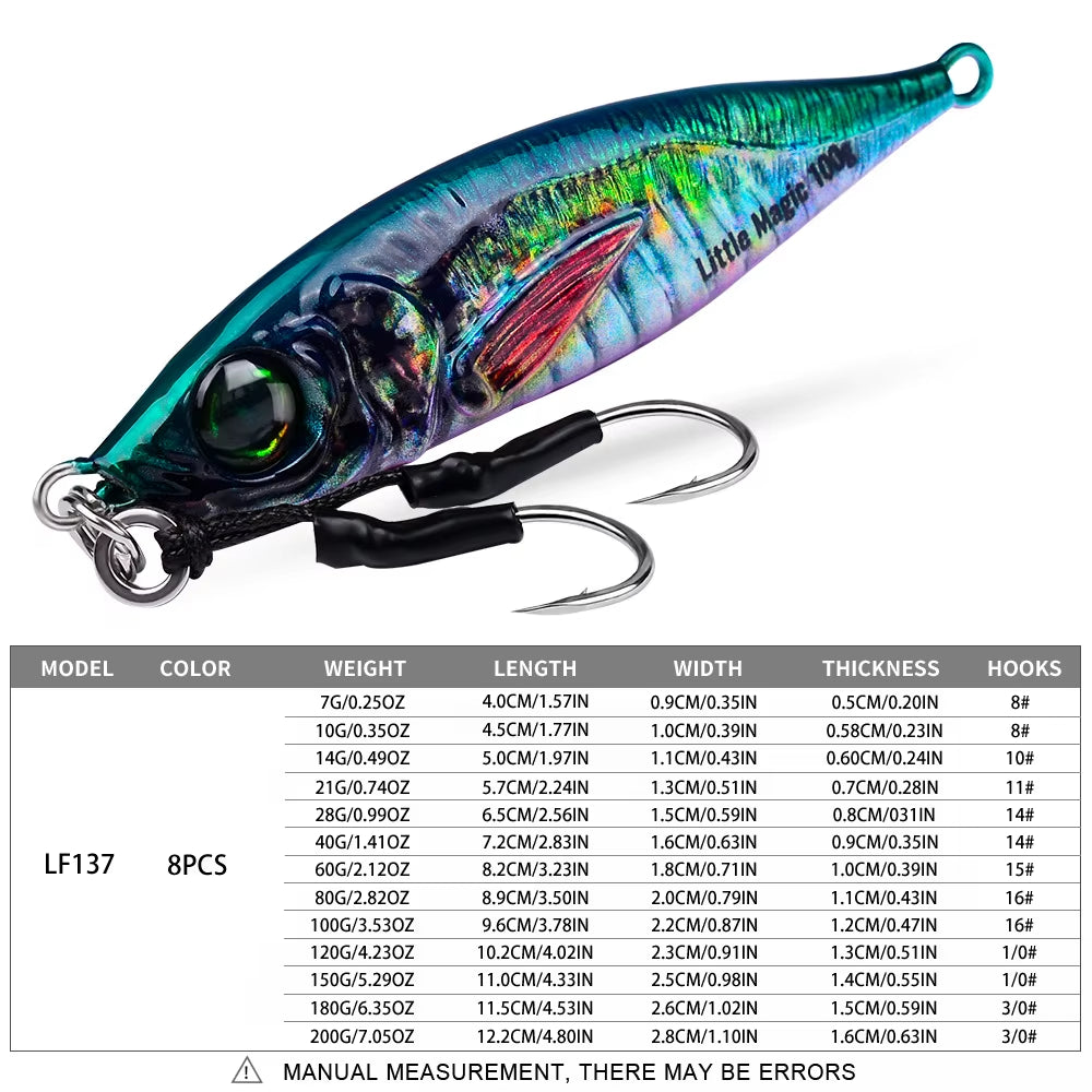 Metal Slow Fishing Jigs Luminous Slow Jigging Lure 7-80G Casting Saltwater Grouper Tuna Trolling Fishing Spoon Bait