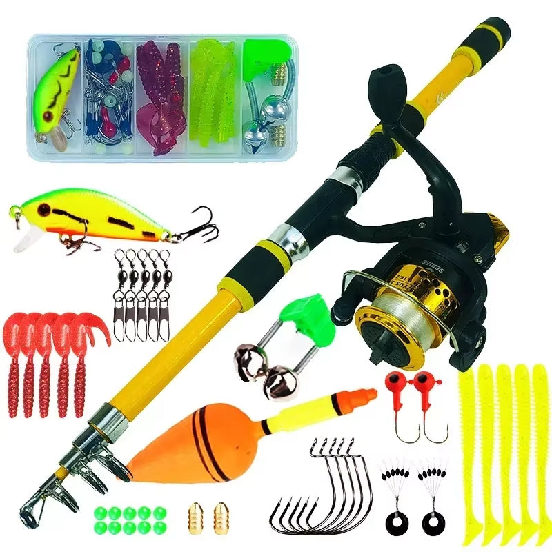 Spinning Fishing Rod and Reel Combo1.8M Telescopic Rod with 5.2:1 3BB Reel Max Drag 5Kg Full Fishing Kit Fishing Set