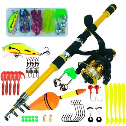 Spinning Fishing Rod and Reel Combo1.8M Telescopic Rod with 5.2:1 3BB Reel Max Drag 5Kg Full Fishing Kit Fishing Set