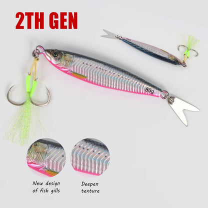 2024 NEW 3D Printed Fast Sinking Metal Jig Lure 20G 30G 40G 60G 80G Saltwater Shore Casting Fishing Lure Vertical Metal Jig