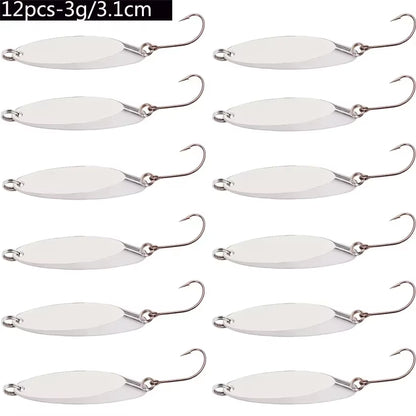 12Pcs Metal Spinner Spoon Lures Trout Fishing Lure Hard Bait Sequins Paillette Artificial Baits Spinnerbait Fish Tools 1.5G-56G