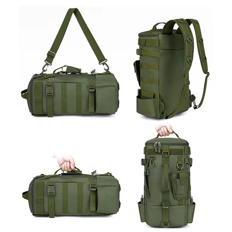 Tactical Fishing Backpack Tackle Bag with Rod Holders Fish Equipment Storage Molle Camping Hiking Outdoor Multifunctional Bag