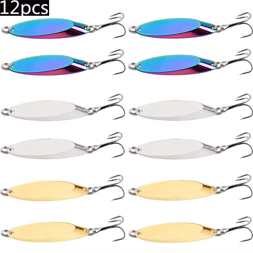 12Pcs Metal Spinner Spoon Lures Trout Fishing Lure Hard Bait Sequins Paillette Artificial Baits Spinnerbait Fish Tools 1.5G-56G