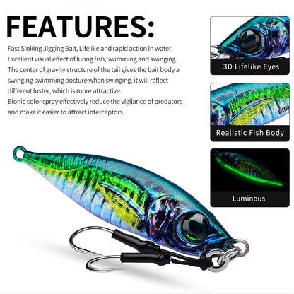 Metal Slow Fishing Jigs Luminous Slow Jigging Lure 7-80G Casting Saltwater Grouper Tuna Trolling Fishing Spoon Bait