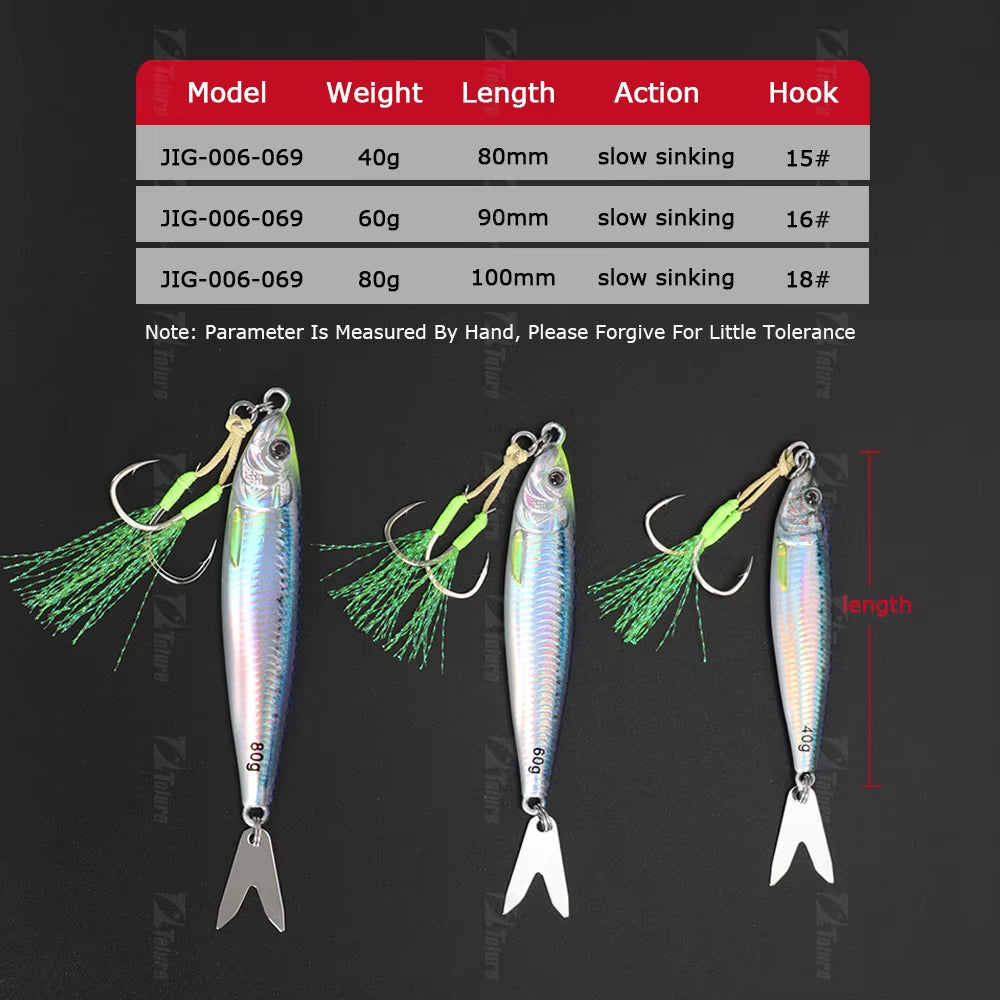 2024 NEW 3D Printed Fast Sinking Metal Jig Lure 20G 30G 40G 60G 80G Saltwater Shore Casting Fishing Lure Vertical Metal Jig