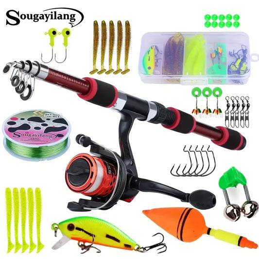 Spinning Fishing Pole Set 1.8M Portable Telescopic Rod with 5.2:1 3BB Fishing Reel Max Drag 5Kg Full Fishing Kit