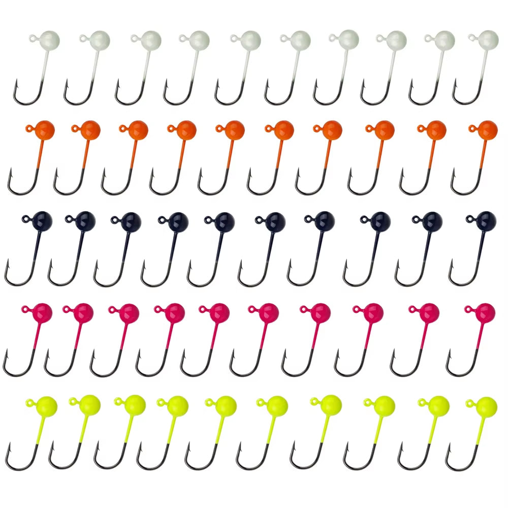 50PCS Fishing Hooks Set 0.4/0.8/1/1.5/2G Sharp Durable Barbed Jig Head Hook Fishihooks Fishing Equipment Gear Tackle Accessories