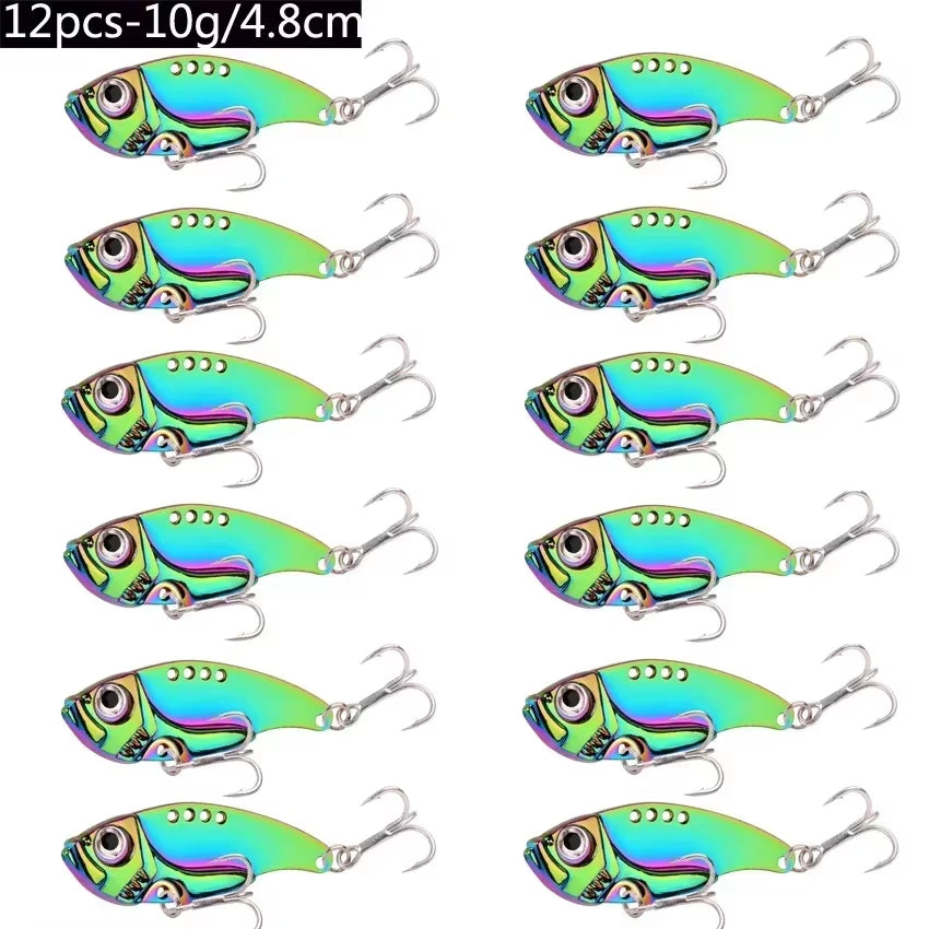 12Pcs Fishing Lures Spoon for Pike 3G 7G 10G 15G 20G Treble Hook Spoon Wobble Metal Hard Bait Vib Spoonbait Fishing Tackle Lure