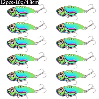 12Pcs Fishing Lures Spoon for Pike 3G 7G 10G 15G 20G Treble Hook Spoon Wobble Metal Hard Bait Vib Spoonbait Fishing Tackle Lure