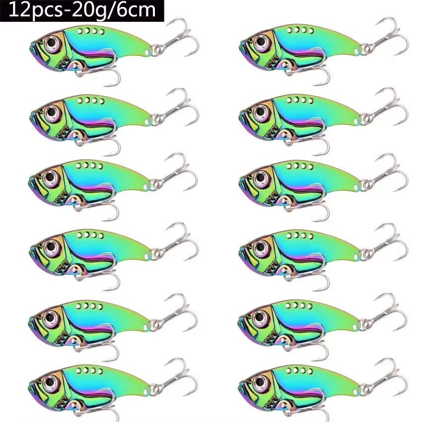 12Pcs Fishing Lures Spoon for Pike 3G 7G 10G 15G 20G Treble Hook Spoon Wobble Metal Hard Bait Vib Spoonbait Fishing Tackle Lure