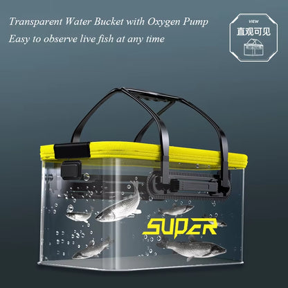 Live Bait Bucket with Aeration Hole Oxygen Pump Transparent Lid Fishing Bucket Portable Foldable Fishing Bucket Outdoor Camping