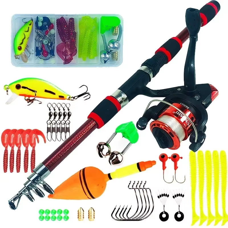 Spinning Fishing Rod and Reel Combo1.8M Telescopic Rod with 5.2:1 3BB Reel Max Drag 5Kg Full Fishing Kit Fishing Set