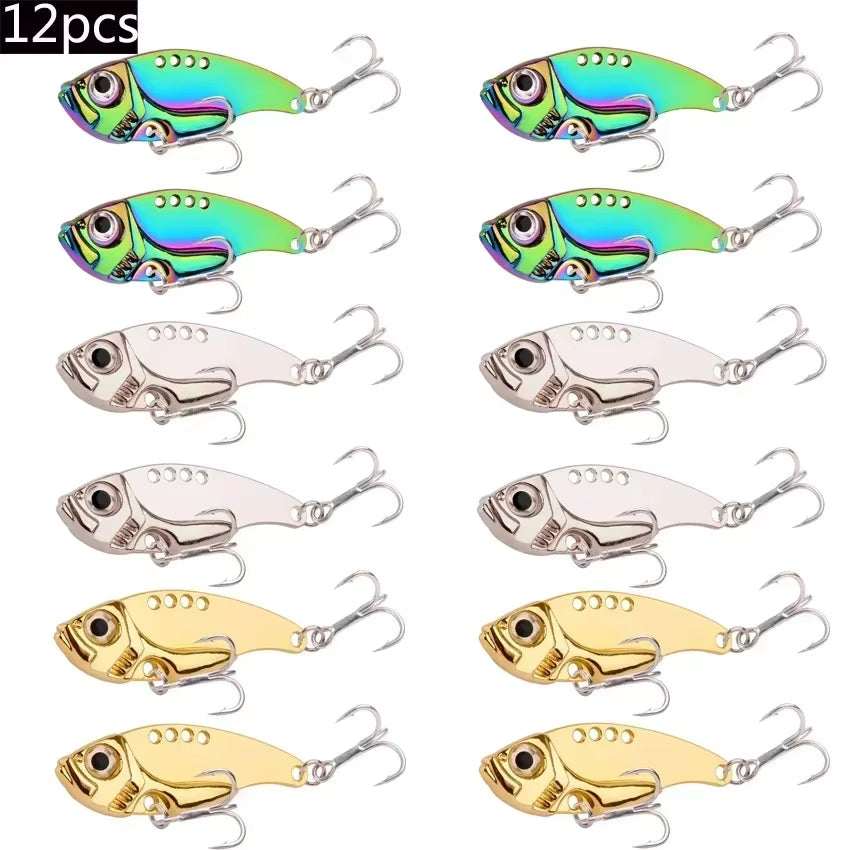 12Pcs Fishing Lures Spoon for Pike 3G 7G 10G 15G 20G Treble Hook Spoon Wobble Metal Hard Bait Vib Spoonbait Fishing Tackle Lure