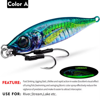 Metal Slow Fishing Jigs Luminous Slow Jigging Lure 7-80G Casting Saltwater Grouper Tuna Trolling Fishing Spoon Bait