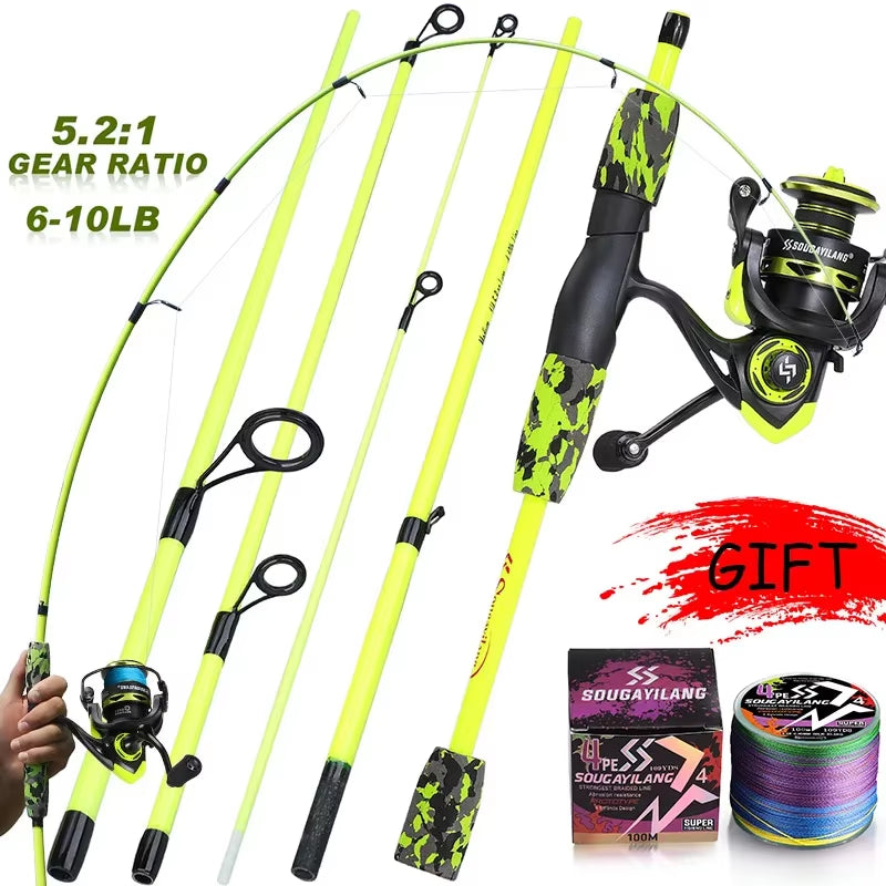 Fishing Rod Set 1.7M Spinning Rod and 1000~2000 Series Spinning Reel Max Drag 5Kg for Freshwater Bass Pike Fishing