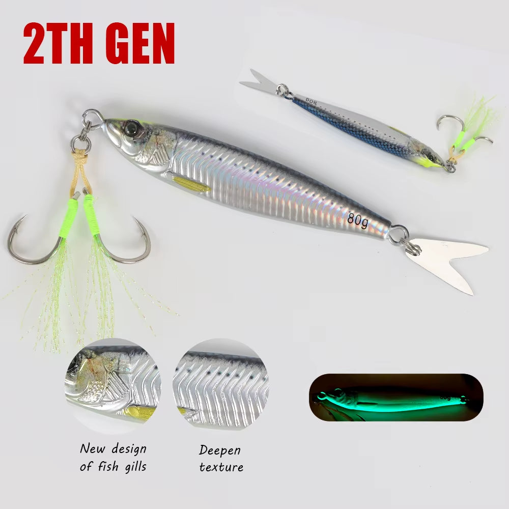 2024 NEW 3D Printed Fast Sinking Metal Jig Lure 20G 30G 40G 60G 80G Saltwater Shore Casting Fishing Lure Vertical Metal Jig