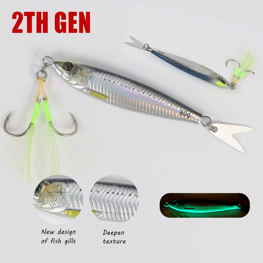 2024 NEW 3D Printed Fast Sinking Metal Jig Lure 20G 30G 40G 60G 80G Saltwater Shore Casting Fishing Lure Vertical Metal Jig