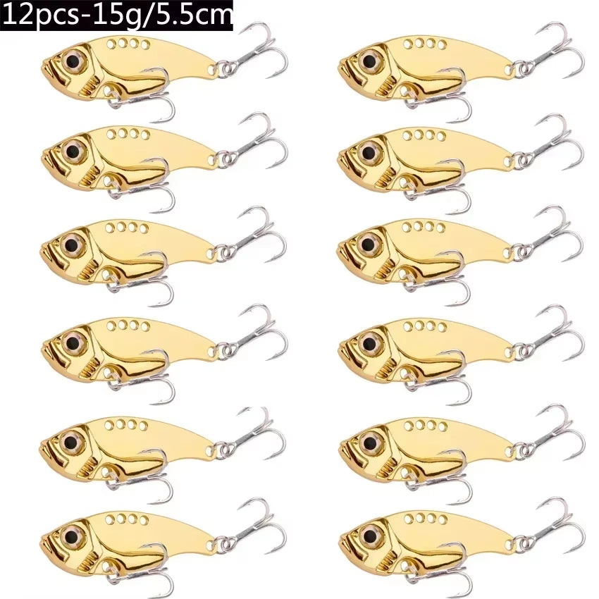 12Pcs Fishing Lures Spoon for Pike 3G 7G 10G 15G 20G Treble Hook Spoon Wobble Metal Hard Bait Vib Spoonbait Fishing Tackle Lure