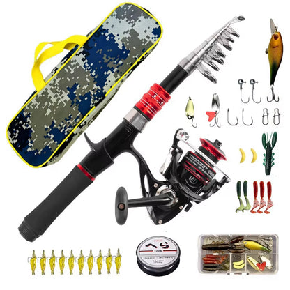 Fishing Rod Set Full Set, Telescopic Fishing Rod and Spinning Reel, 18 Baits, a Variety of Sizes to Choose From