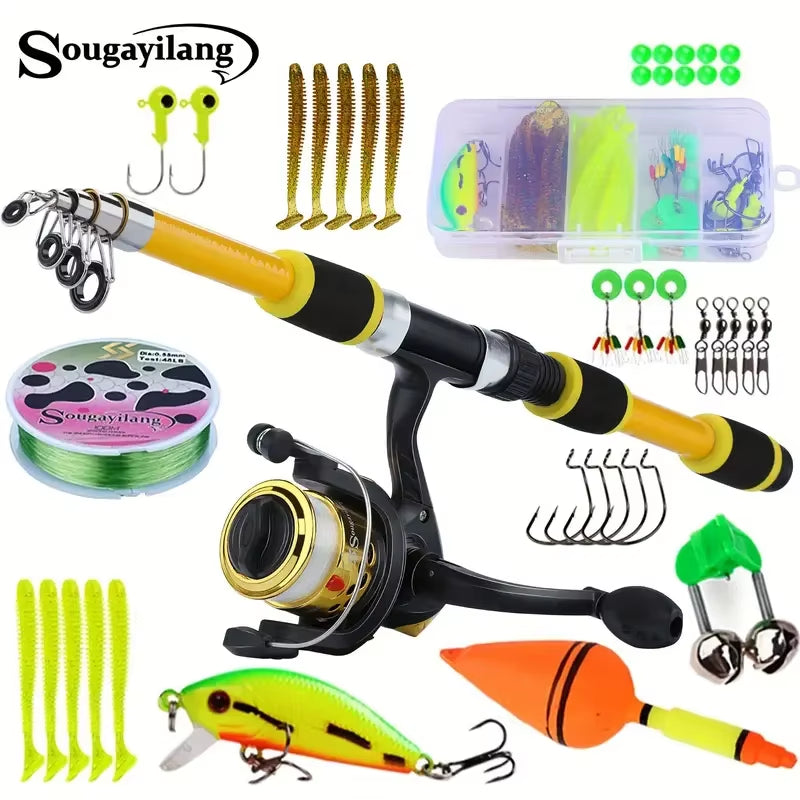 Spinning Fishing Pole Set 1.8M Portable Telescopic Rod with 5.2:1 3BB Fishing Reel Max Drag 5Kg Full Fishing Kit