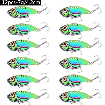 12Pcs Fishing Lures Spoon for Pike 3G 7G 10G 15G 20G Treble Hook Spoon Wobble Metal Hard Bait Vib Spoonbait Fishing Tackle Lure