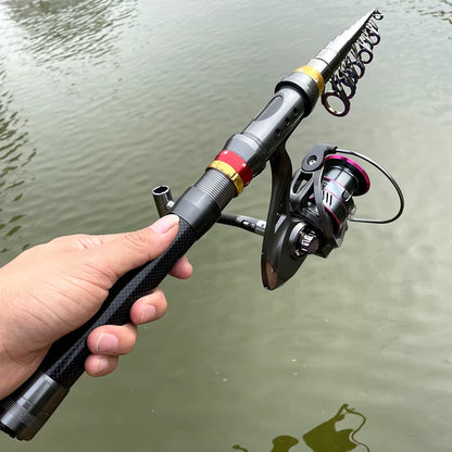 1.8-3.6M Carbon Fiber Fishing Rod and Reel Combo Super Hard Telescopic Fishing Pole Spinning Reel Kit Max Resistance 3-8Kg Pesca