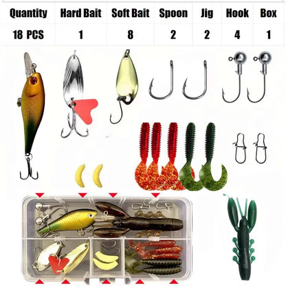 Fishing Rod Set Full Set, Telescopic Fishing Rod and Spinning Reel, 18 Baits, a Variety of Sizes to Choose From