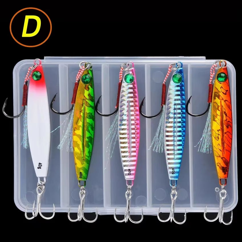 5Pcs Metal Jig Fishing Lure Weights 10G-40G Trolling Hard Bait Bass Fishing Bait Tackle Trout Jigging Lure Jigs Saltwater Lures