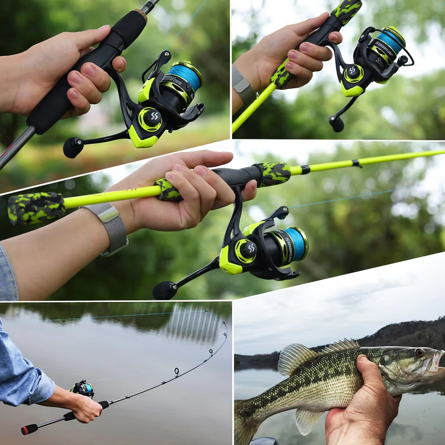 Fishing Rod Set 1.7M Spinning Rod and 1000~2000 Series Spinning Reel Max Drag 5Kg for Freshwater Bass Pike Fishing