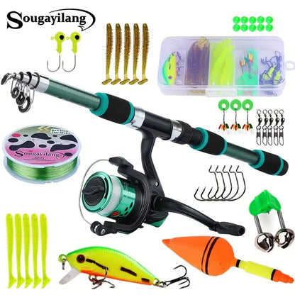 Spinning Fishing Pole Set 1.8M Portable Telescopic Rod with 5.2:1 3BB Fishing Reel Max Drag 5Kg Full Fishing Kit