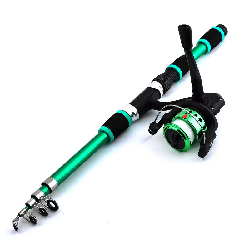 Spinning Fishing Rod and Reel Combo1.8M Telescopic Rod with 5.2:1 3BB Reel Max Drag 5Kg Full Fishing Kit Fishing Set