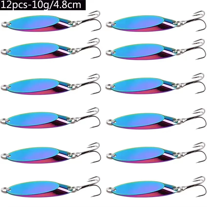 12Pcs Metal Spinner Spoon Lures Trout Fishing Lure Hard Bait Sequins Paillette Artificial Baits Spinnerbait Fish Tools 1.5G-56G