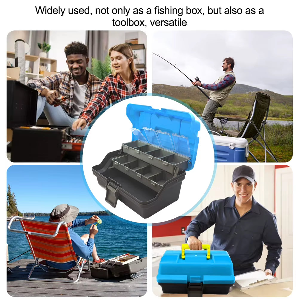 3-Layer Folding Fishing Tackle Box Portable Fishing Gear Box Multipurpose Fishing Case with Handle for Fishing Tackle Bait Stora