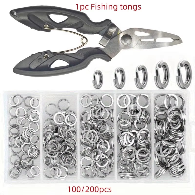 100/200 High-Strength Stainless Steel Split Rings, Bait Connectors with Fishing Pliers