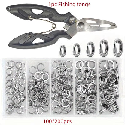 100/200 High-Strength Stainless Steel Split Rings, Bait Connectors with Fishing Pliers