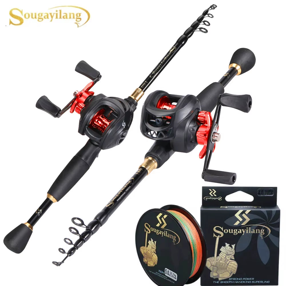 1.8-2.4M Casting Fishing Combo Telescopic Fishing Rod and 7.2:1 High Speed Fishing Reel with 150M Line Pesca