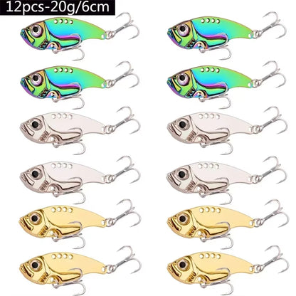 12Pcs Fishing Lures Spoon for Pike 3G 7G 10G 15G 20G Treble Hook Spoon Wobble Metal Hard Bait Vib Spoonbait Fishing Tackle Lure