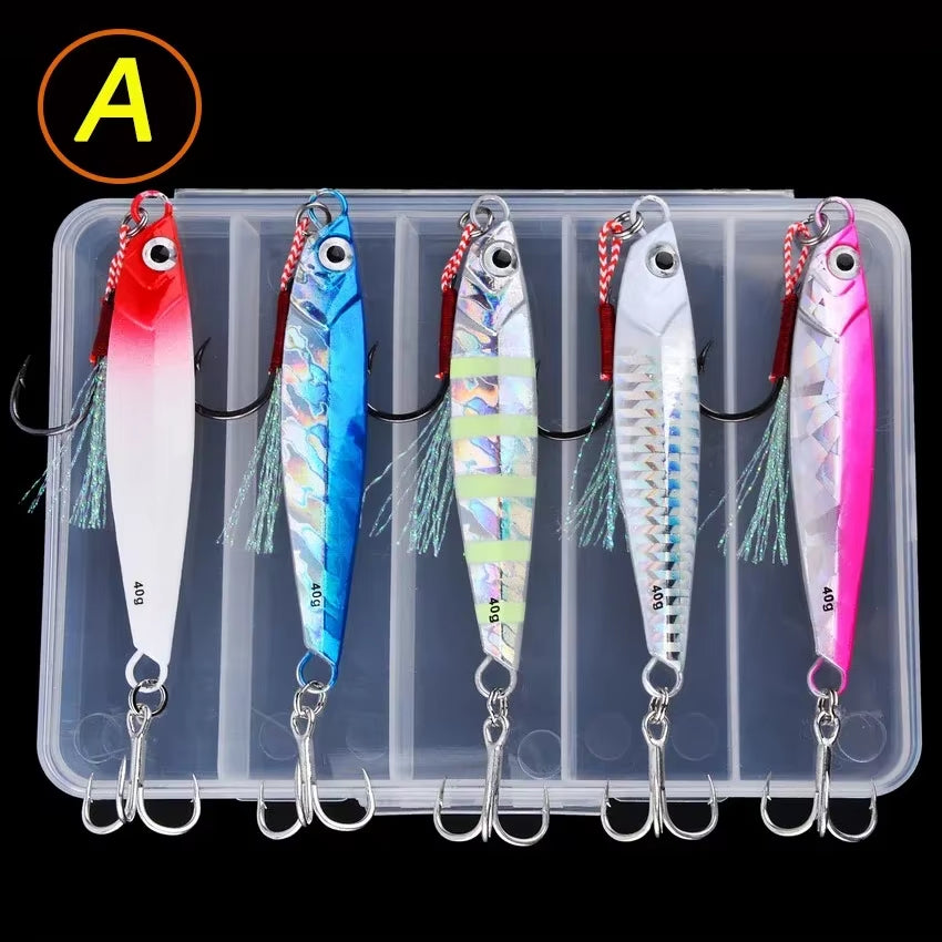 5Pcs Metal Jig Fishing Lure Weights 10G-40G Trolling Hard Bait Bass Fishing Bait Tackle Trout Jigging Lure Jigs Saltwater Lures