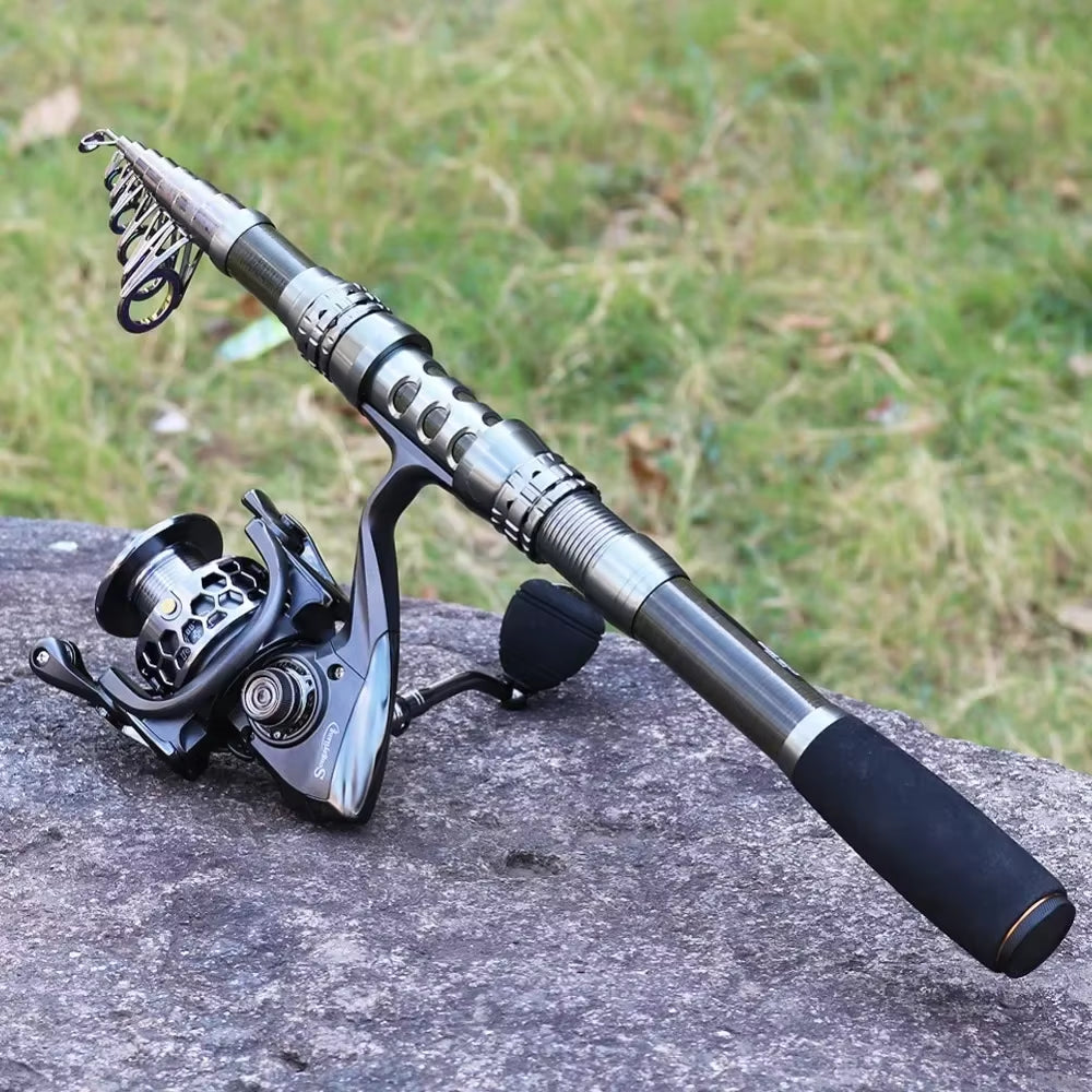 1.8-3.3M Carbon Fiber Spinning Fishing Rod and Spinning Reel Combo Telescopic Fishing Pole Spinning Reel Full Kit