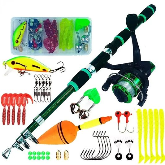 Spinning Fishing Rod and Reel Combo1.8M Telescopic Rod with 5.2:1 3BB Reel Max Drag 5Kg Full Fishing Kit Fishing Set