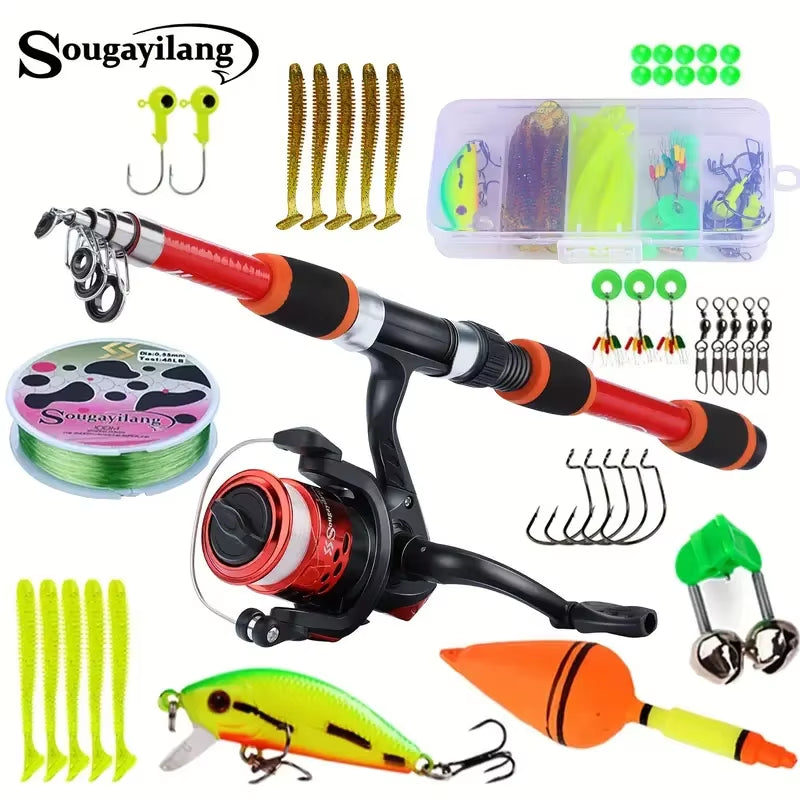 Spinning Fishing Pole Set 1.8M Portable Telescopic Rod with 5.2:1 3BB Fishing Reel Max Drag 5Kg Full Fishing Kit