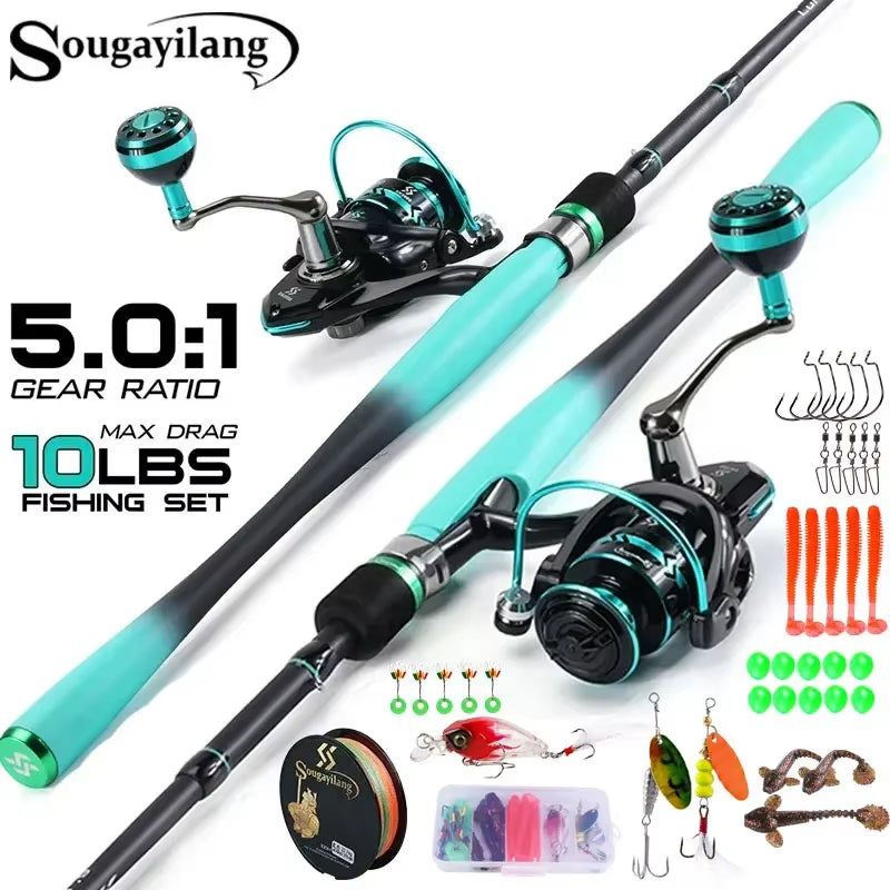 Fishing Rods Combo 1.8/2.1M Carbon Fiber Spinning Rod and 2000~4000 Series Spinning Reel Max Drag 10Kg for Bass Pike