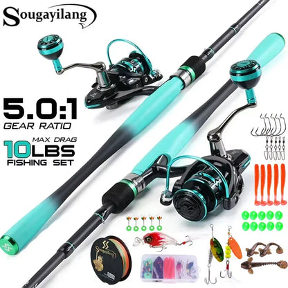 Fishing Rods Combo 1.8/2.1M Carbon Fiber Spinning Rod and 2000~4000 Series Spinning Reel Max Drag 10Kg for Bass Pike