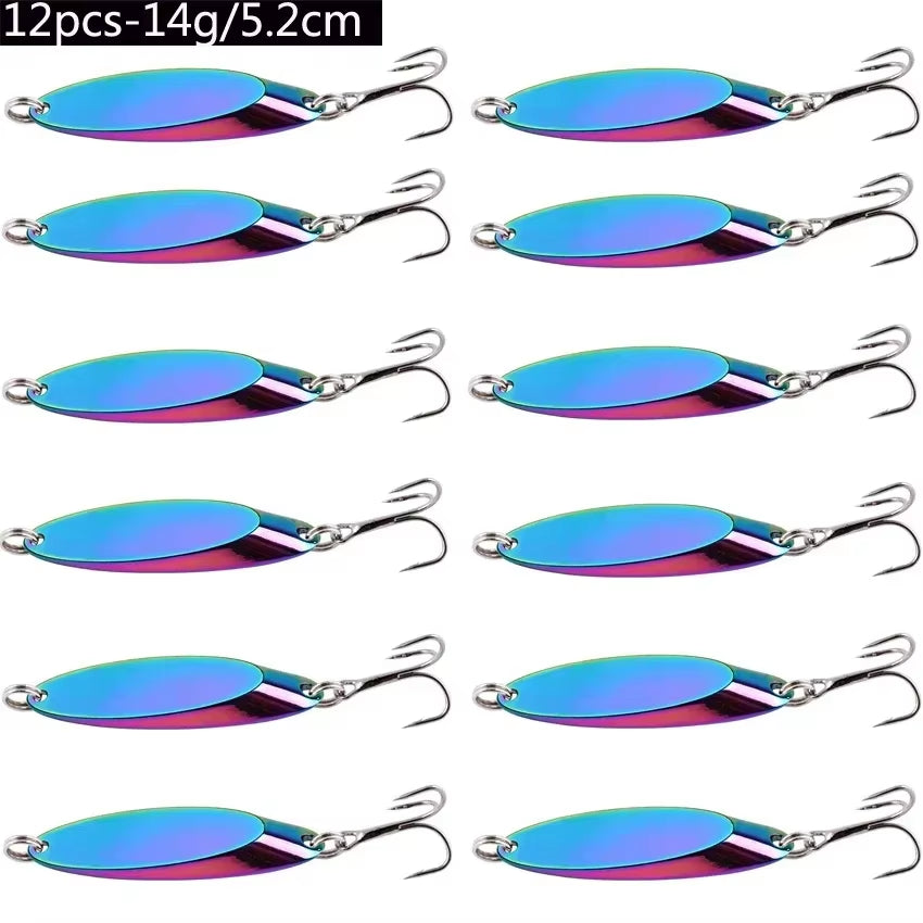 12Pcs Metal Spinner Spoon Lures Trout Fishing Lure Hard Bait Sequins Paillette Artificial Baits Spinnerbait Fish Tools 1.5G-56G