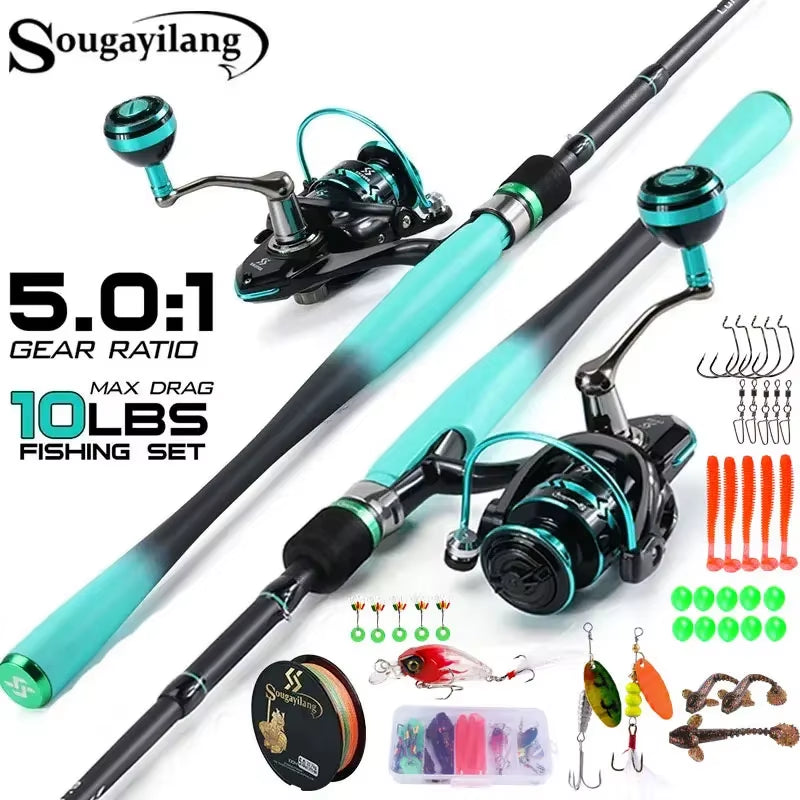 Fishing Rods Combo 1.8/2.1M Carbon Fiber Spinning Rod and 2000~4000 Series Spinning Reel Max Drag 10Kg for Bass Pike