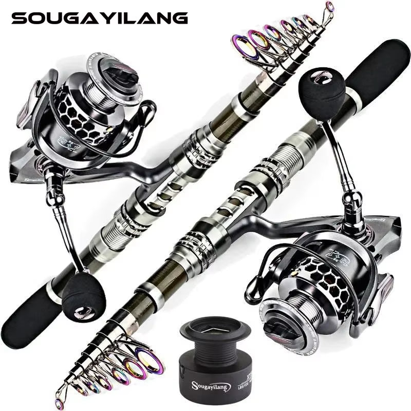 1.8-3.3M Carbon Fiber Spinning Fishing Rod and Spinning Reel Combo Telescopic Fishing Pole Spinning Reel Full Kit